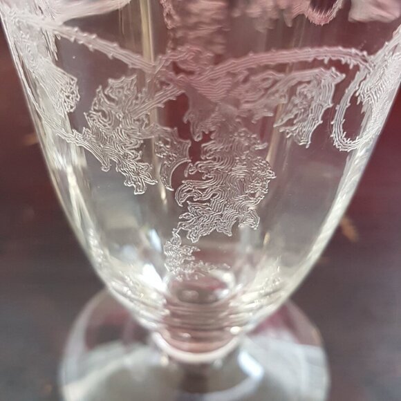 2pc Vintage Bohemia Czech Crystal Etched Thistle 4oz Juice Glasses - Picture 2 of 7